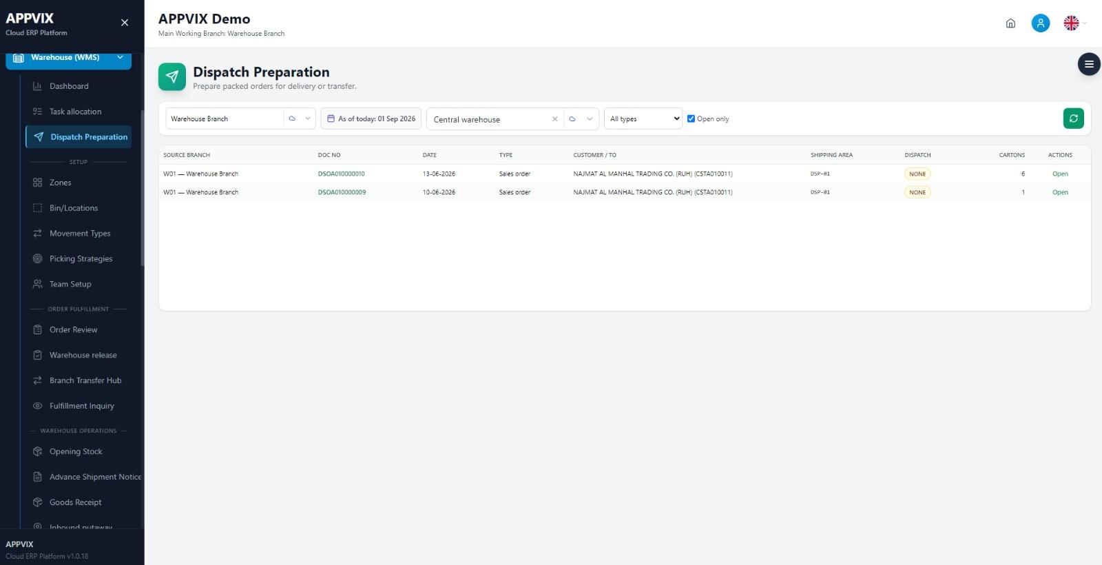 APPVIX WMS dispatch preparation
