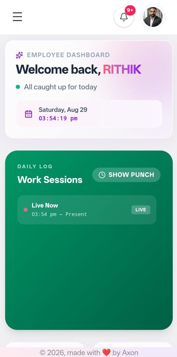 Axon HRMS employee mobile dashboard
